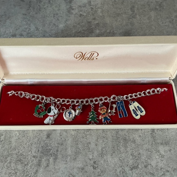 Wells Vintage 1970’s Sterling Silver Double Link Charm Bracelet With 10 Charms - Picture 14 of 14